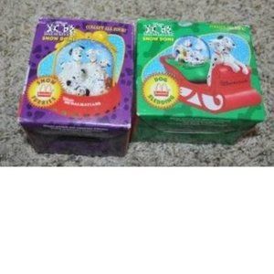 McDonalds Christmas 1996 Vintage Disney 101 Dalmations Snow Globe 2 Ornaments